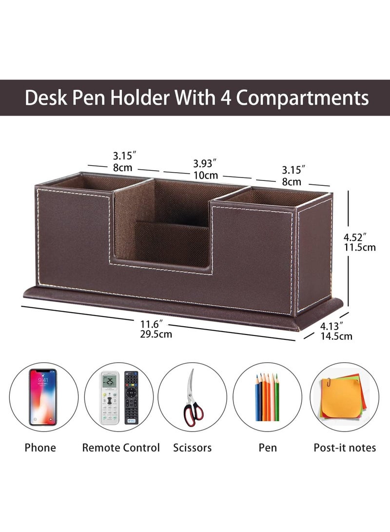 Cute leather pen holders, pencil cases, pen holders/stands/trays/storage boxes/stationery boxes, desktop storage supplies and accessories, office supplies, desktop stationery, business cards, mobile phone storage boxes (brown). - Image 2